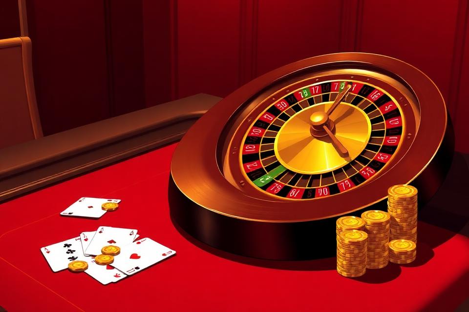 Roulettewiel en fiches op een tafelspel bij Red Stag Casino