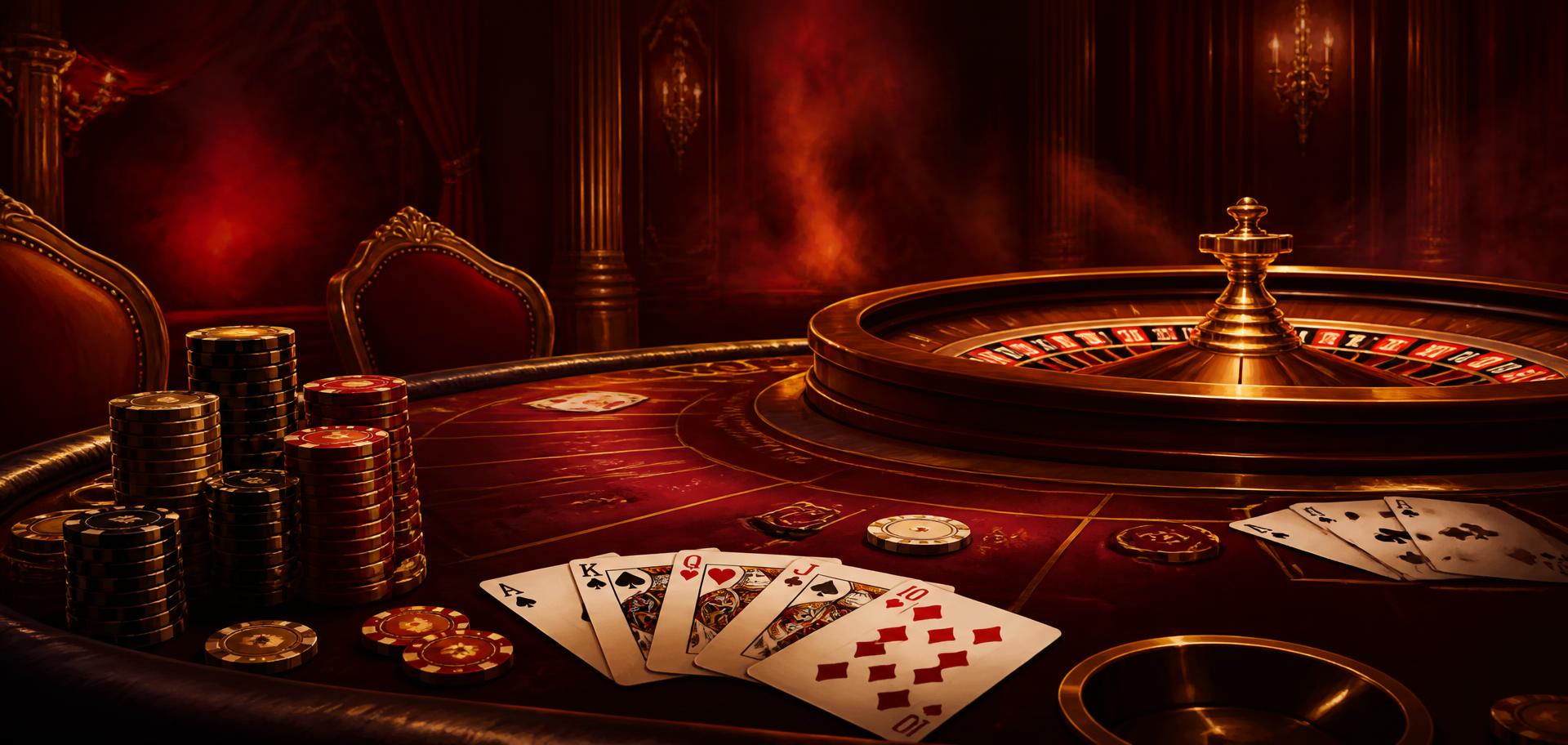 Blackjacktafel met kaarten en fiches bij Red Stag Casino